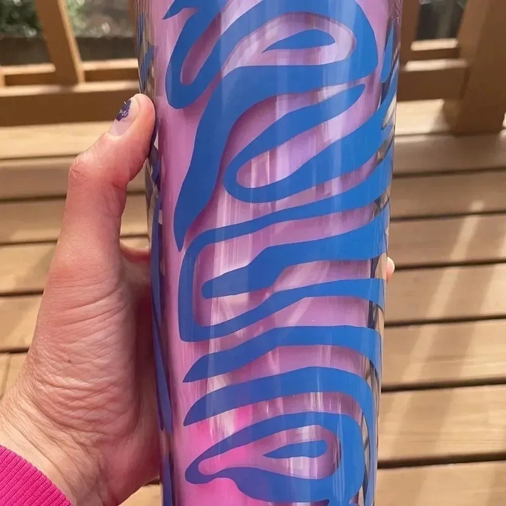 Starbucks blue and pink zebra venti 24 Oz tumbler